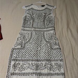 bebe White and Silver Embellished Midi Dress
